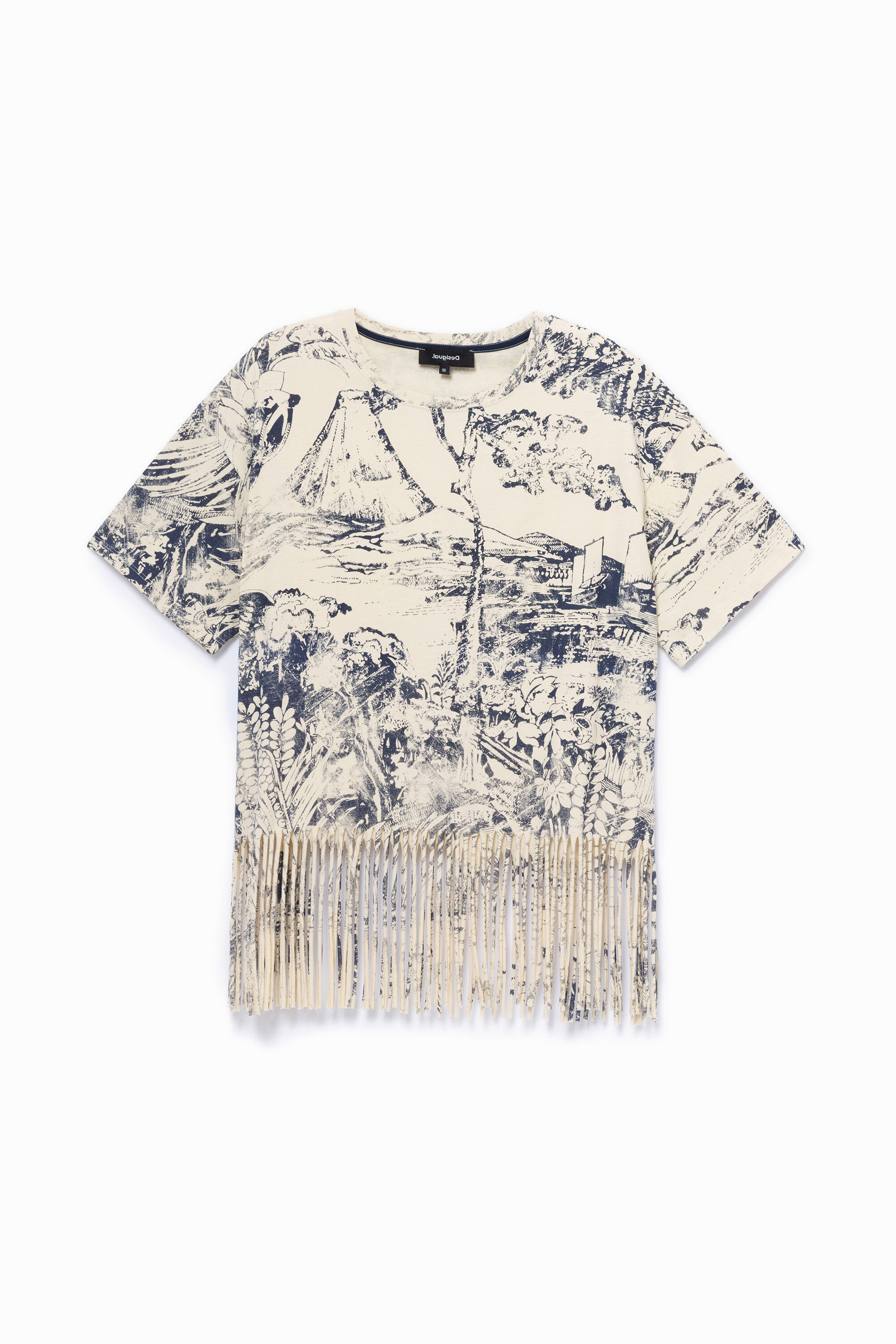 Zweifarbiges T-Shirt mit Fransen