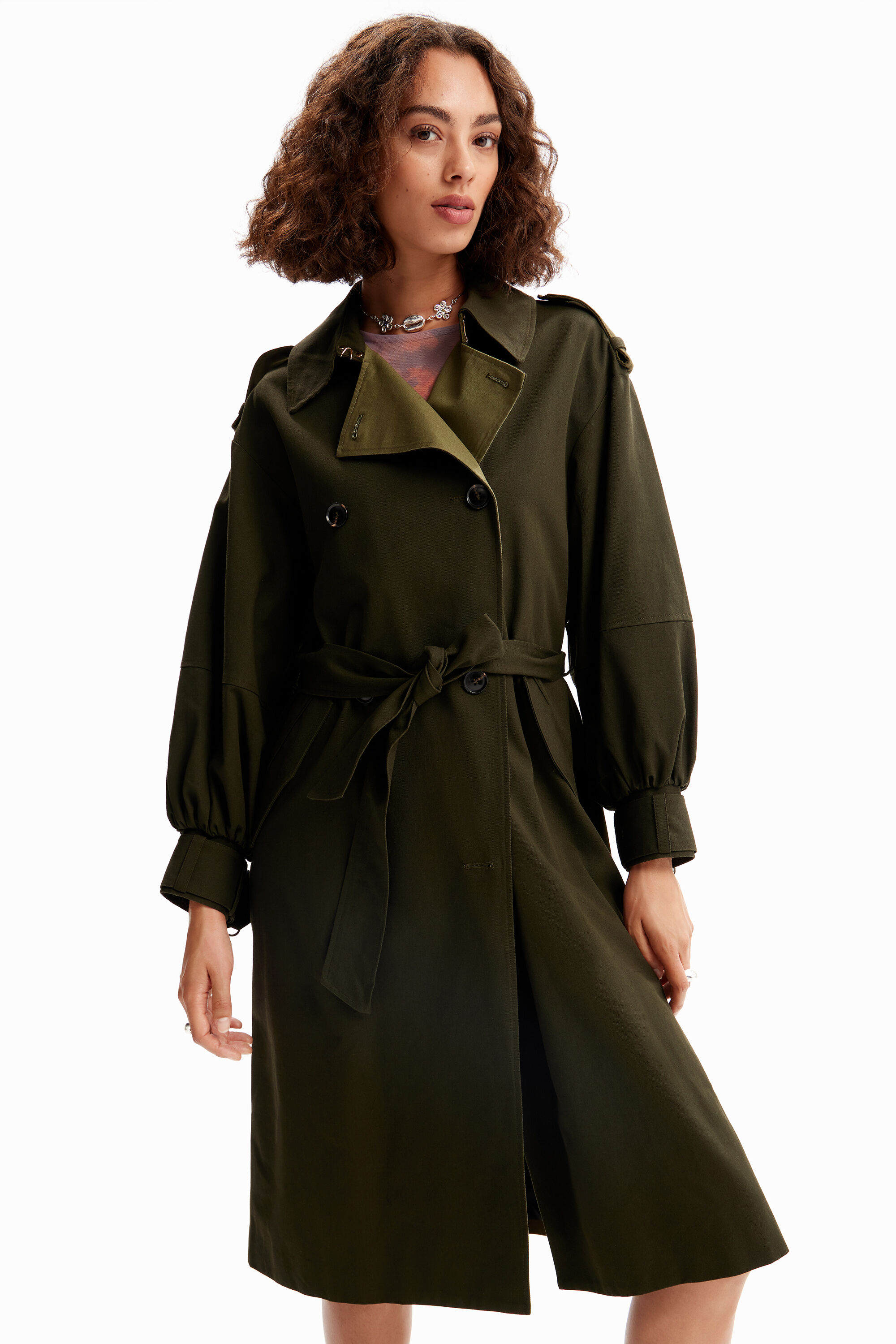 Oversize belted trench coat - GREEN - S