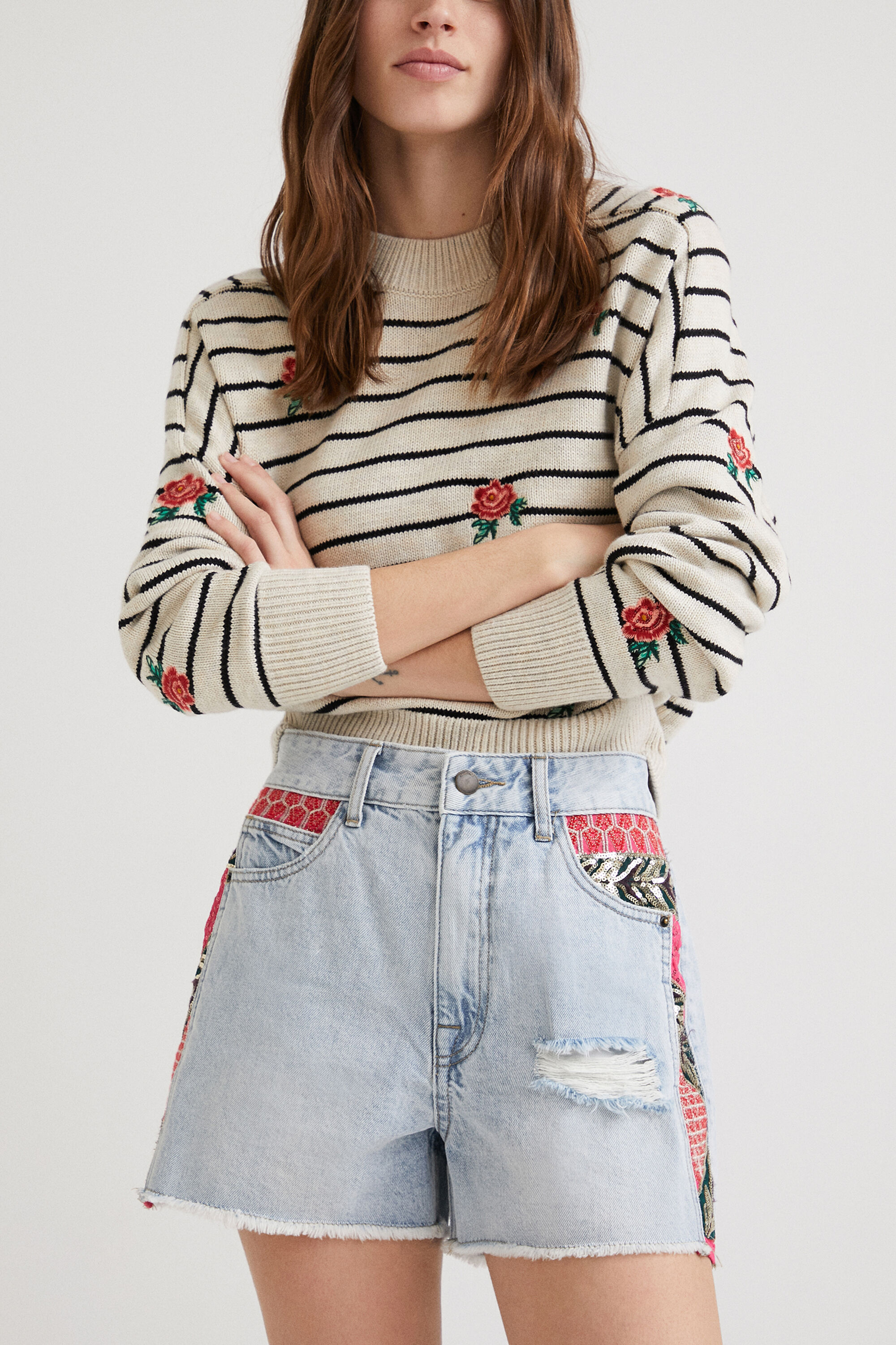 Patchwork shop denim shorts