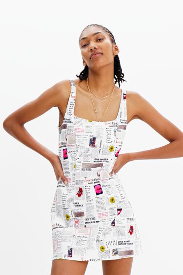 Short strappy newspaper dress | Desigual