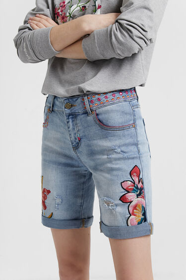 Floral Denim Shorts Desigual Com