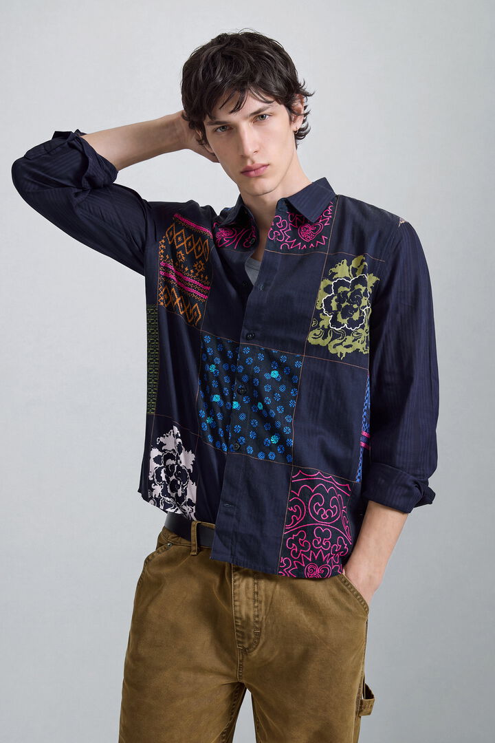 long-sleeve patchwork shirt