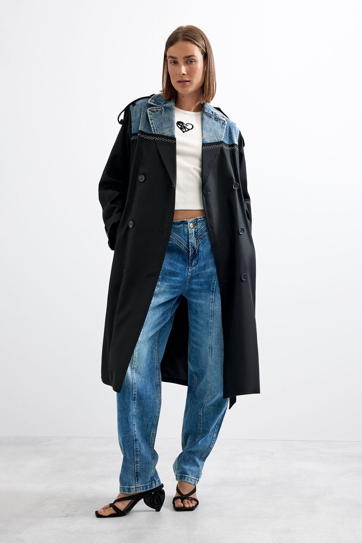 ロングトレンチコート 黒 女性用 I Desigual.com