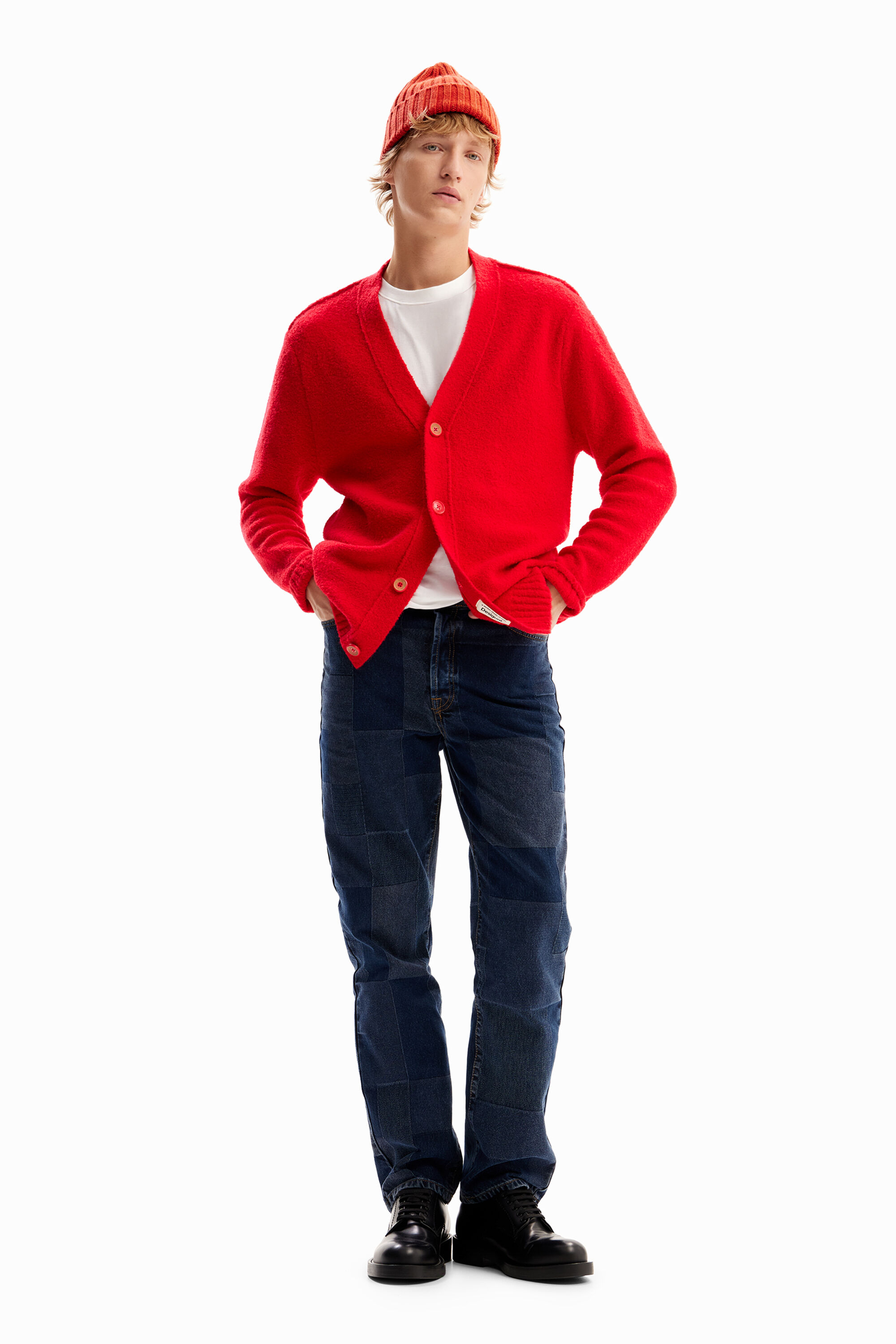 Red cardigan outfit men deals