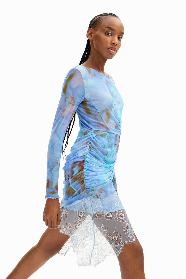 Vestido corto de malla manga larga Collina Strada | Desigual
