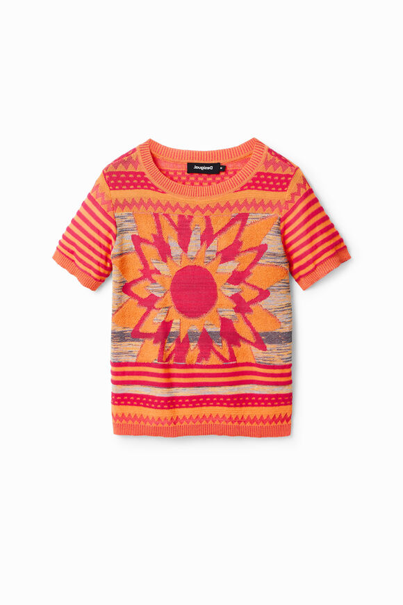 Knit flower T-shirt