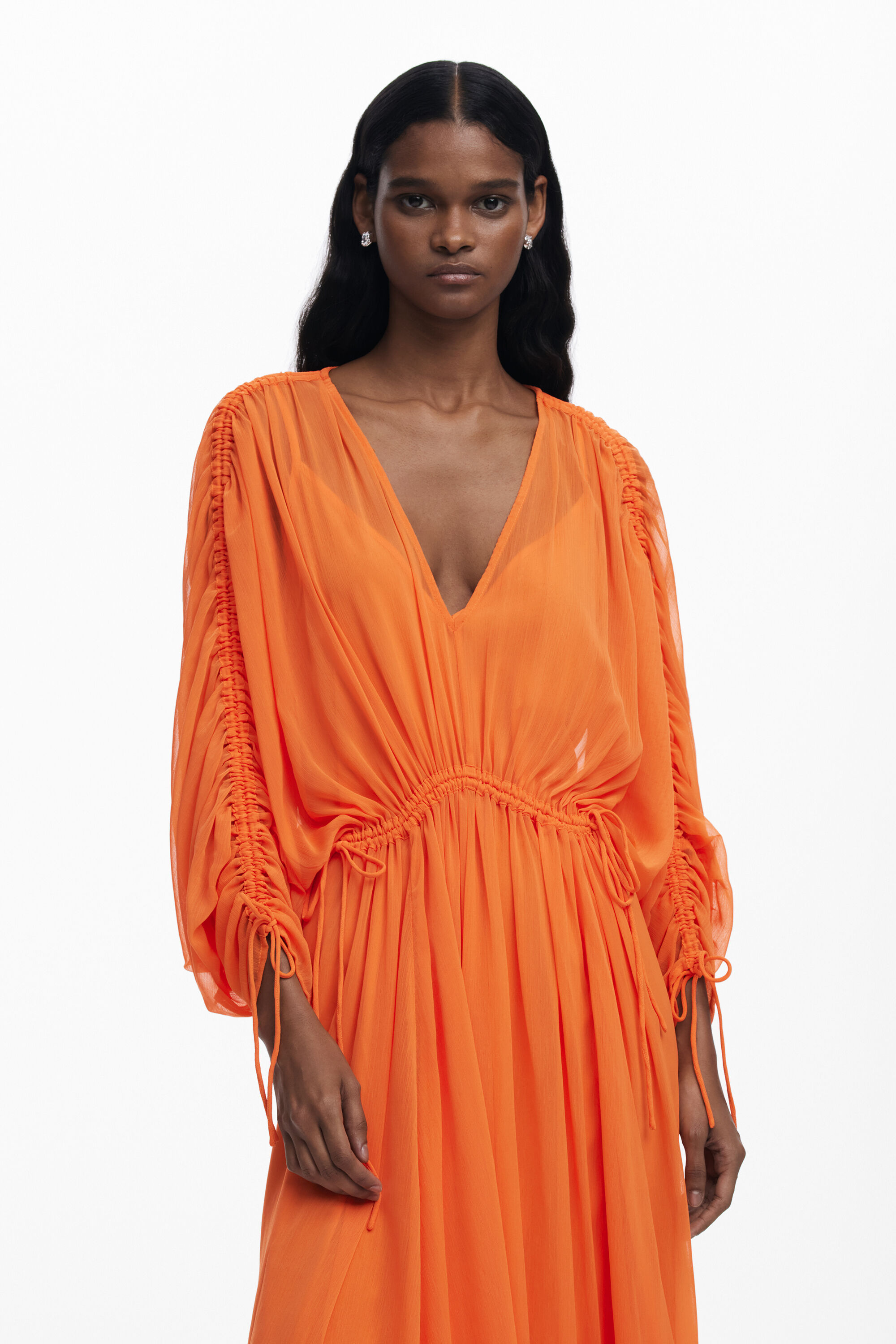 Desigual Long Sleeve Maxi Dress In Orange