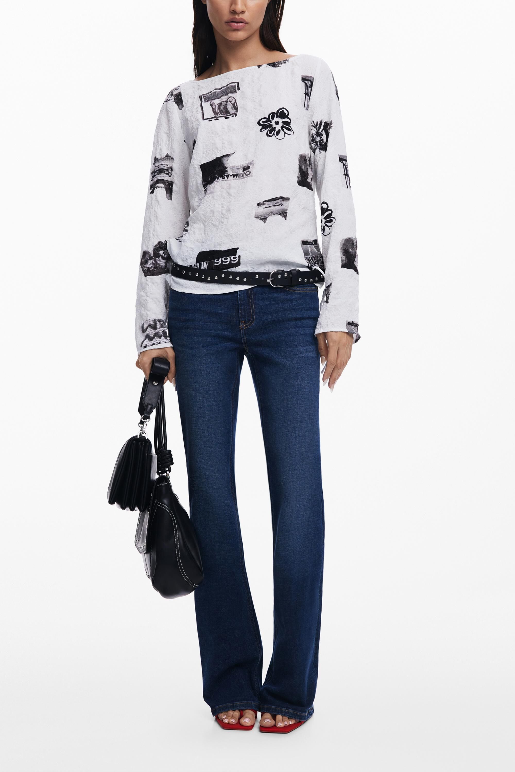 Blusa textura lazos, Poliester, Blanco,