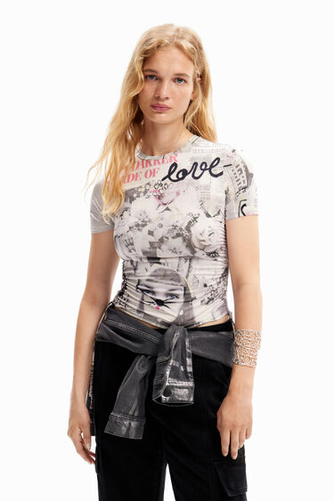 Slim gathered newspaper T-shirt | Desigual