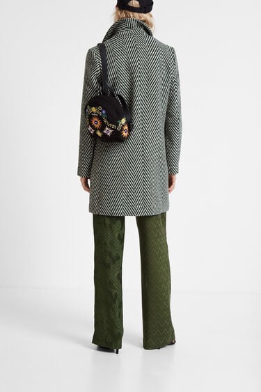 Manteau vert en laine mélangée zig-zag | Desigual