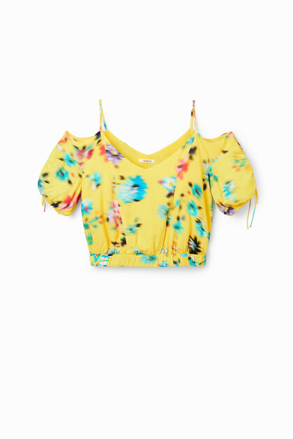 Blouse courte froncée fleurs