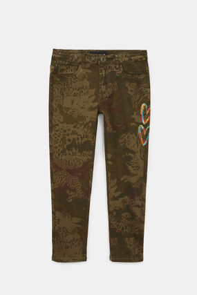 Straight embroidered print trousers