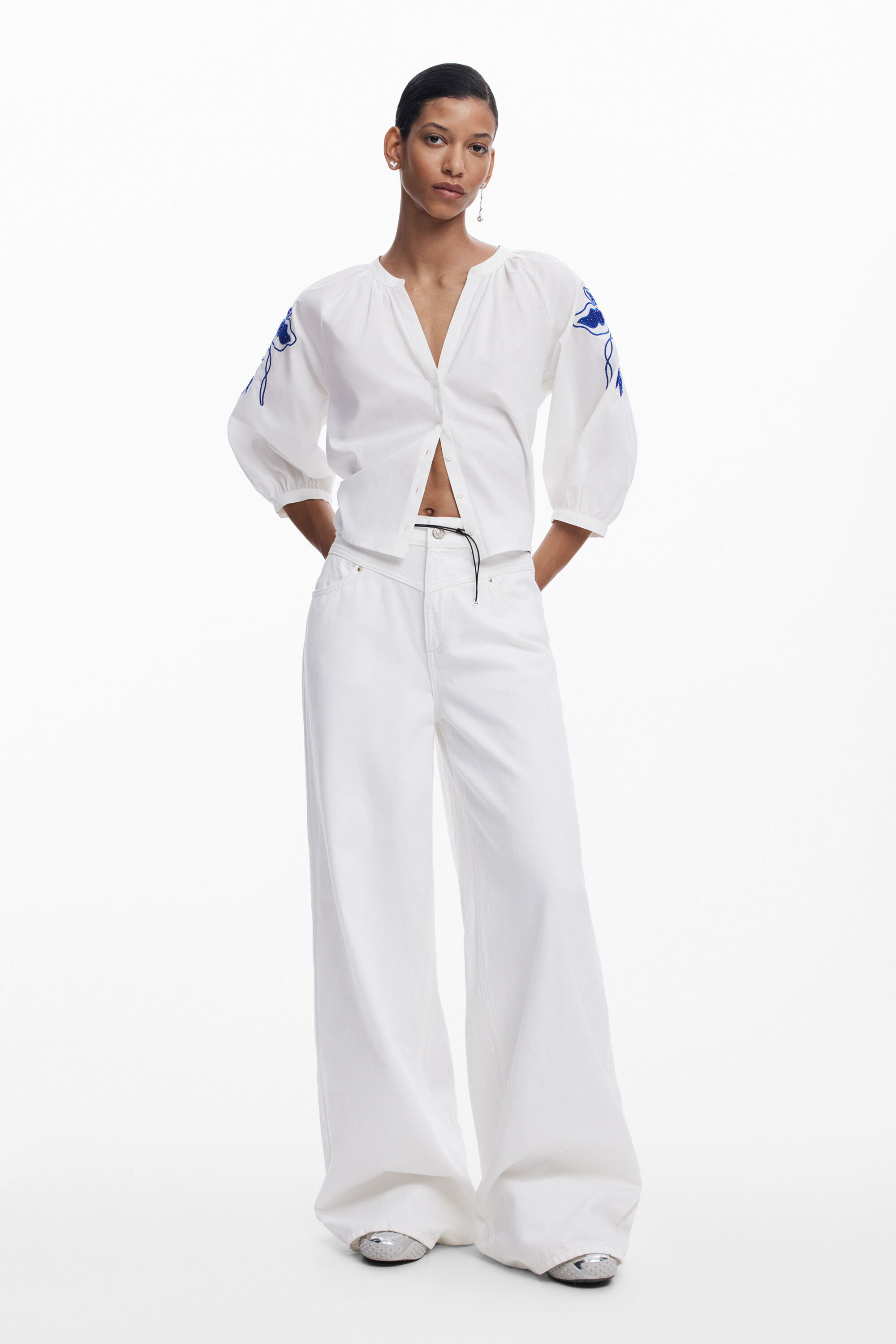 Desigual Wide Leg Basic Jeans In White
