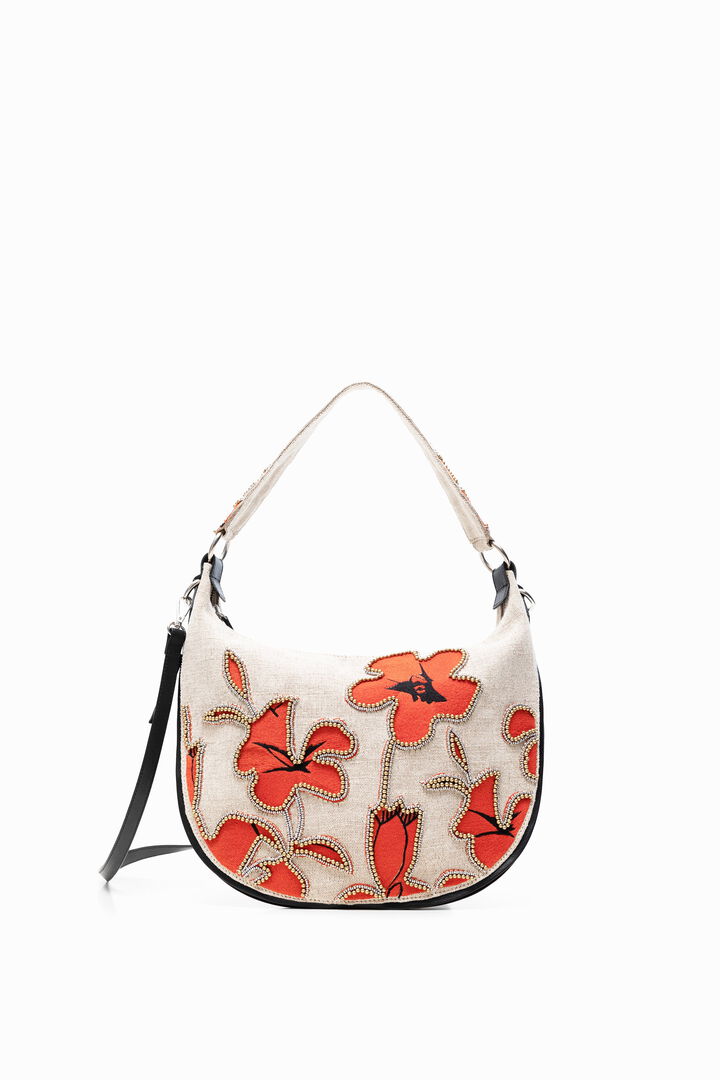 Bolso redondeado con hibiscos y perlas | Desigual