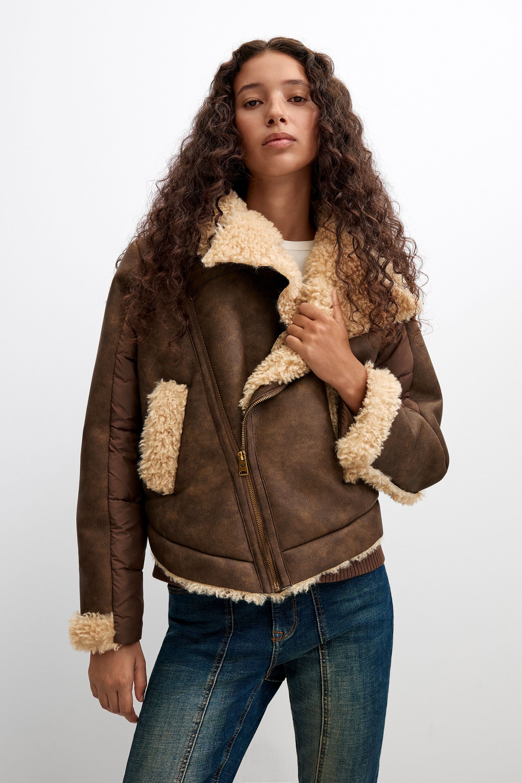 bomberjack met schapenvachtlook - BROWN - S