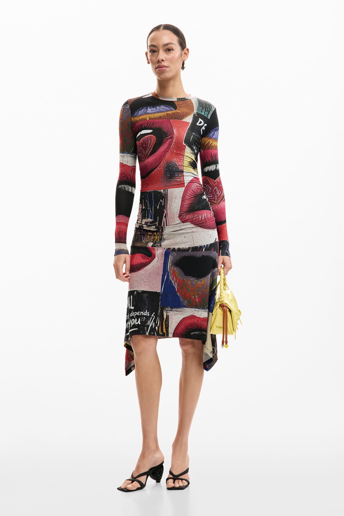 唇柄のワンピース 黒 女性用 I Desigual.com