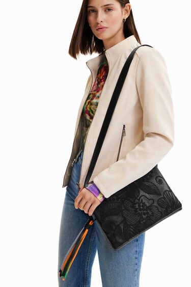 Midsize crossbody bag with embroidered flowers | Desigual