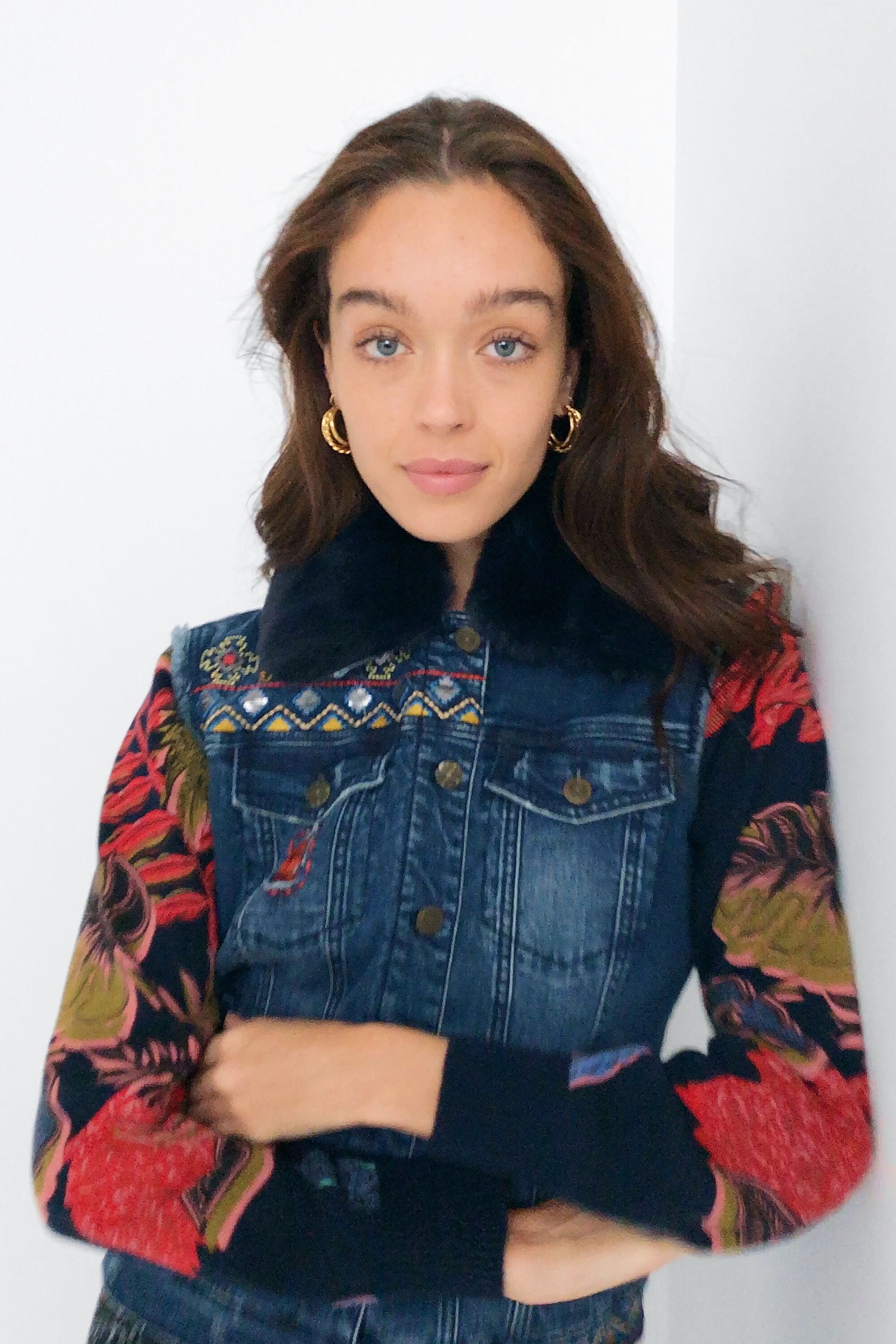 Bimaterial trucker jacket removable collar Desigual