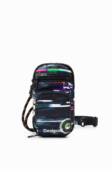 Nylon smartphone pouch with a glitch print, several pockets and space for coins and cards. | Desigual