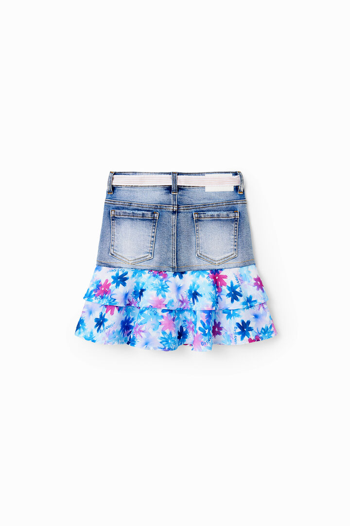 Minifalda vaquera volantes flores | Desigual