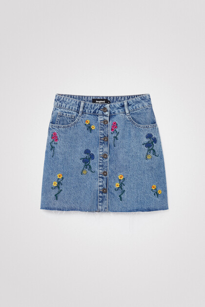 Mini-jupe en jean à fleurs