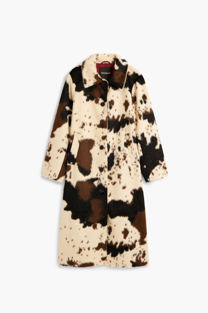 Straight coat with animal print fur