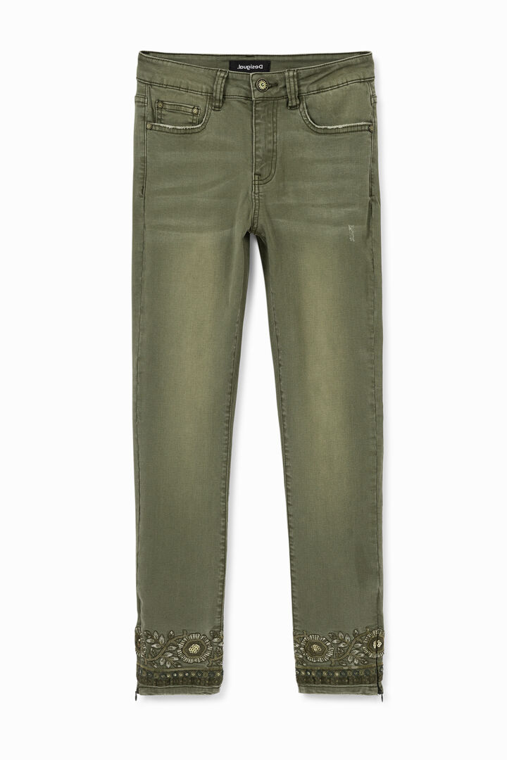 Pantalón vaquero skinny bordado floral | Desigual