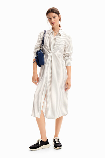 Striped midi shirt dress