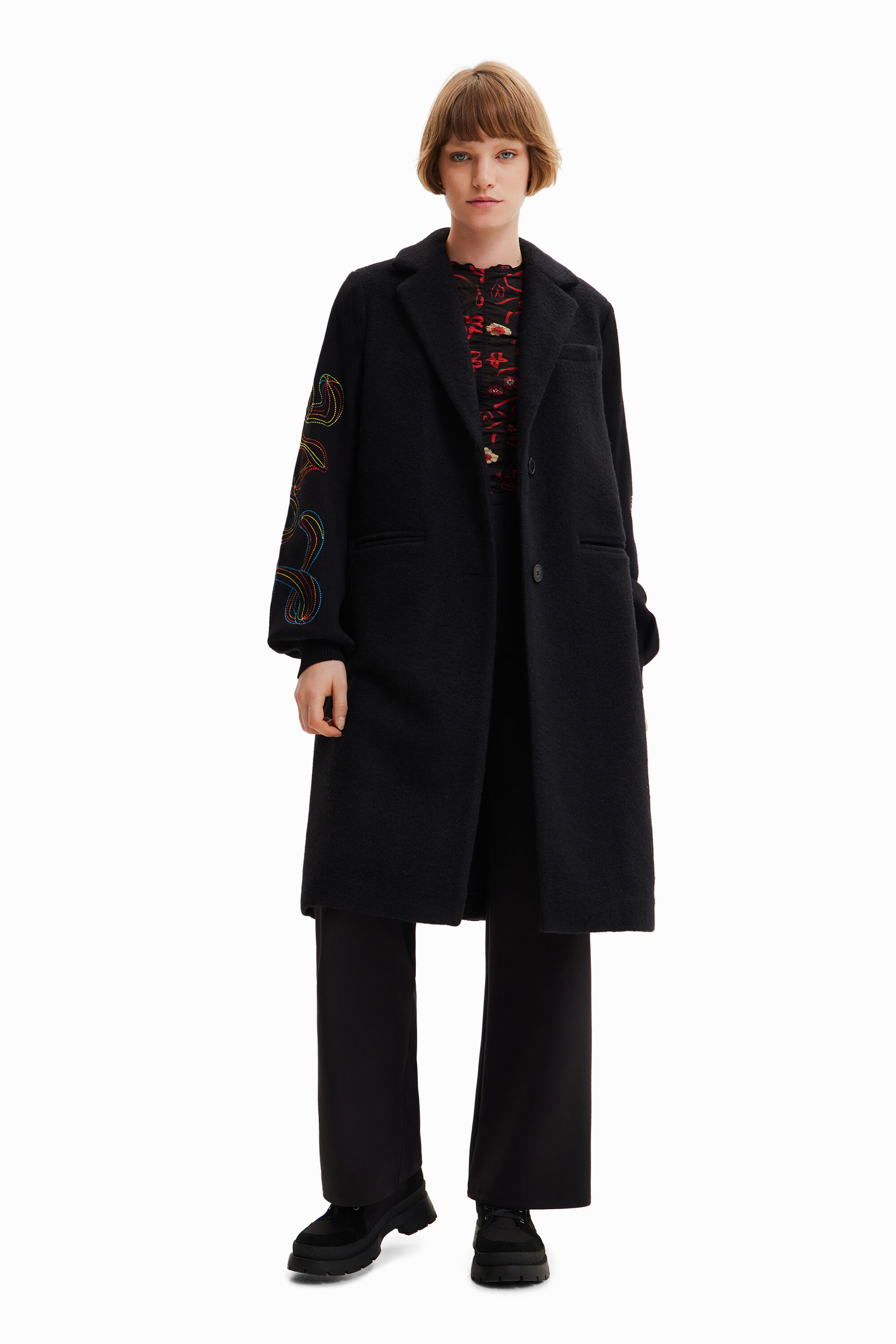 Desigual Long embroidered coat