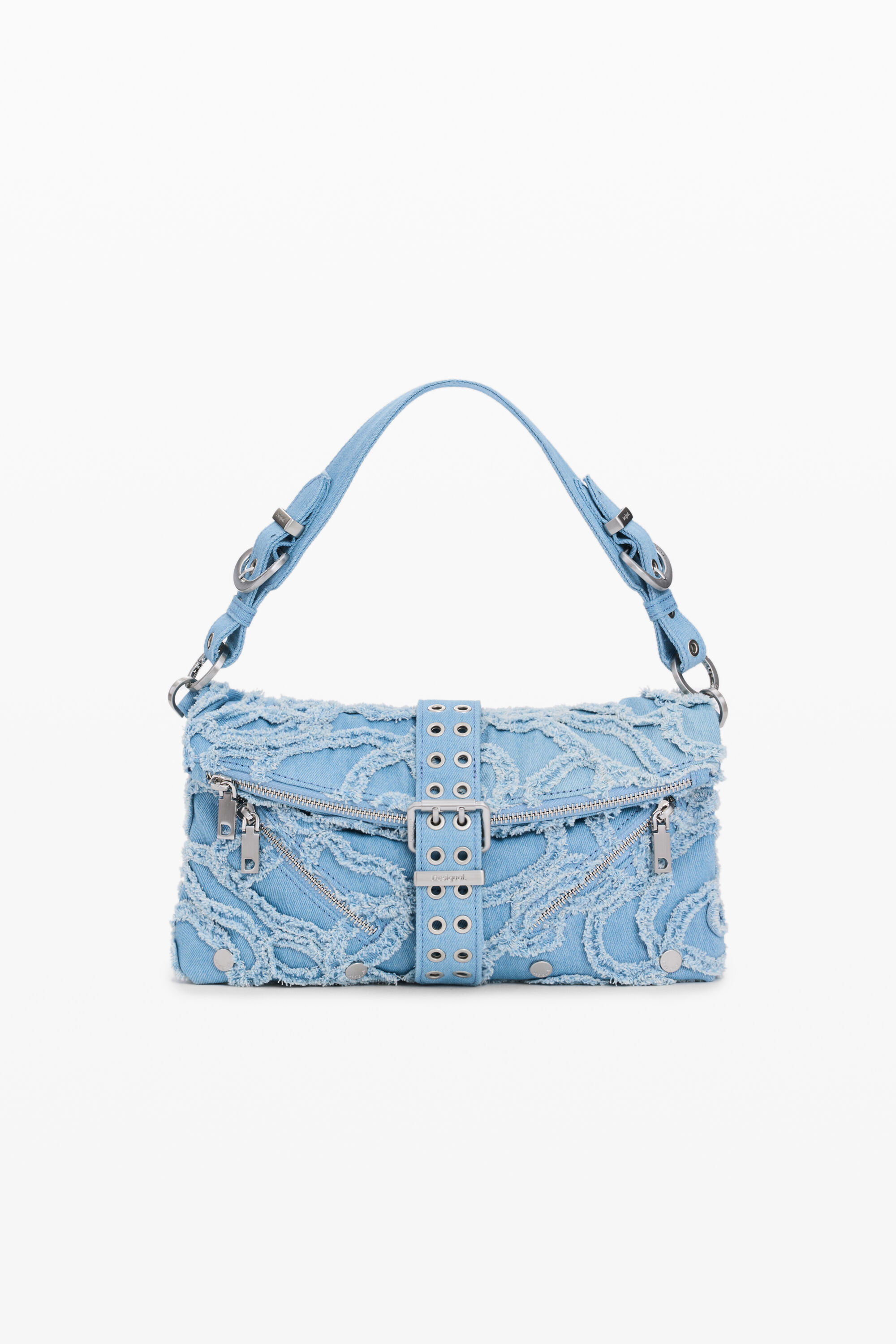 Bolso denim bordado, Mujer, Azul, U