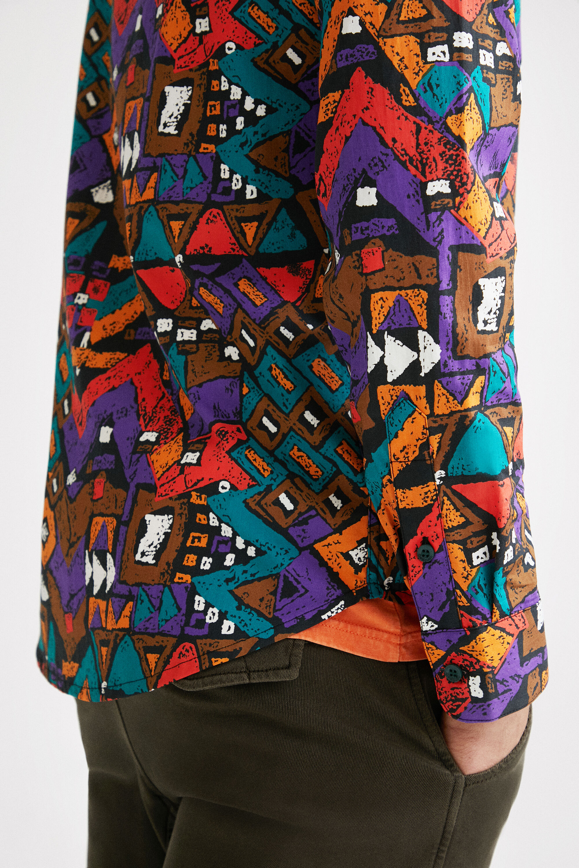 Shop Desigual Long-sleeve Geometric Shirt In Material Finishes