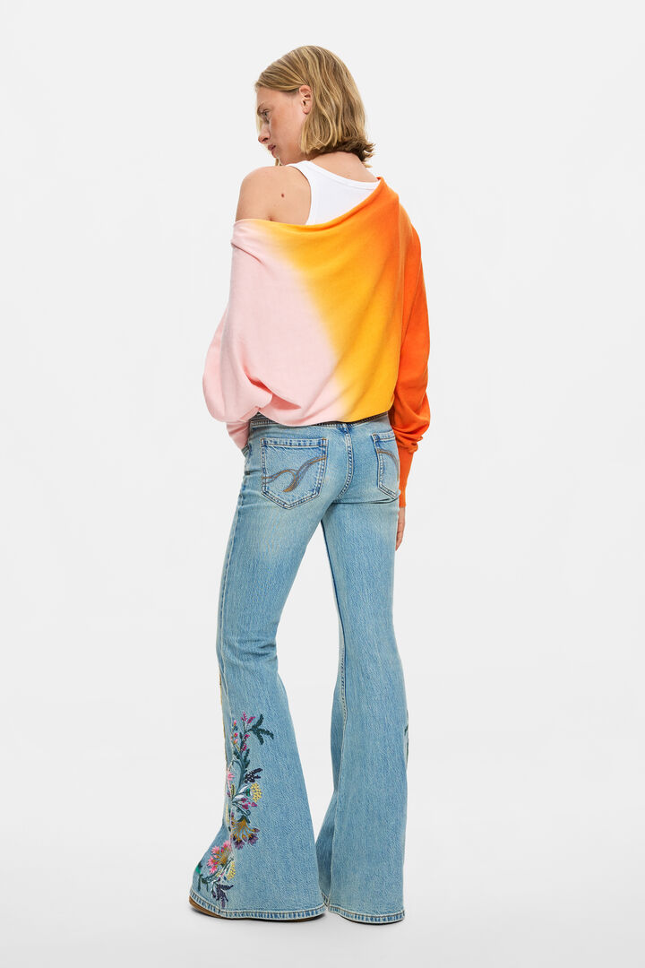 Jeans Trousers With Flower Topstitching | Desigual