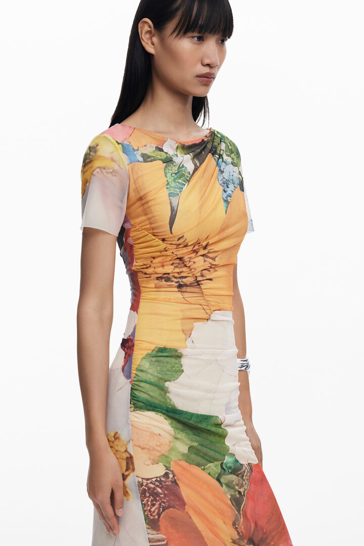 Midi tulle dress with flowers | Desigual