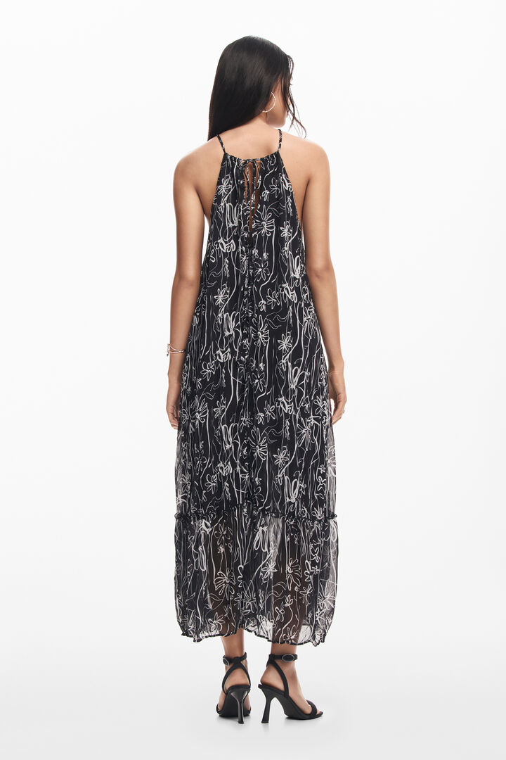 Halter dress with floral illustrations | Desigual