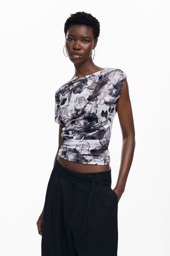 Asymmetric floral T-shirt