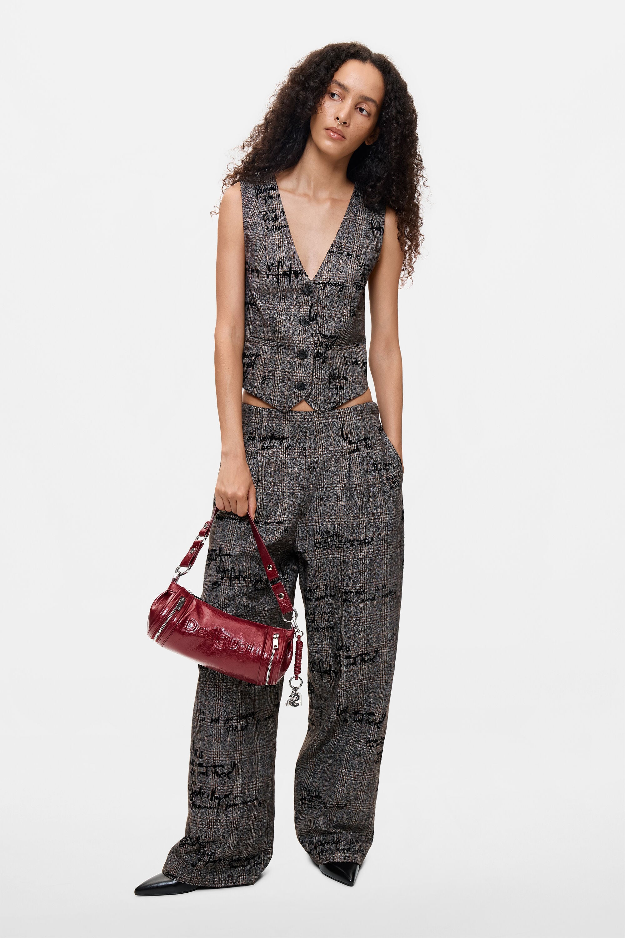 チェック柄レタリングベスト グレー 女性用 I Desigual.com