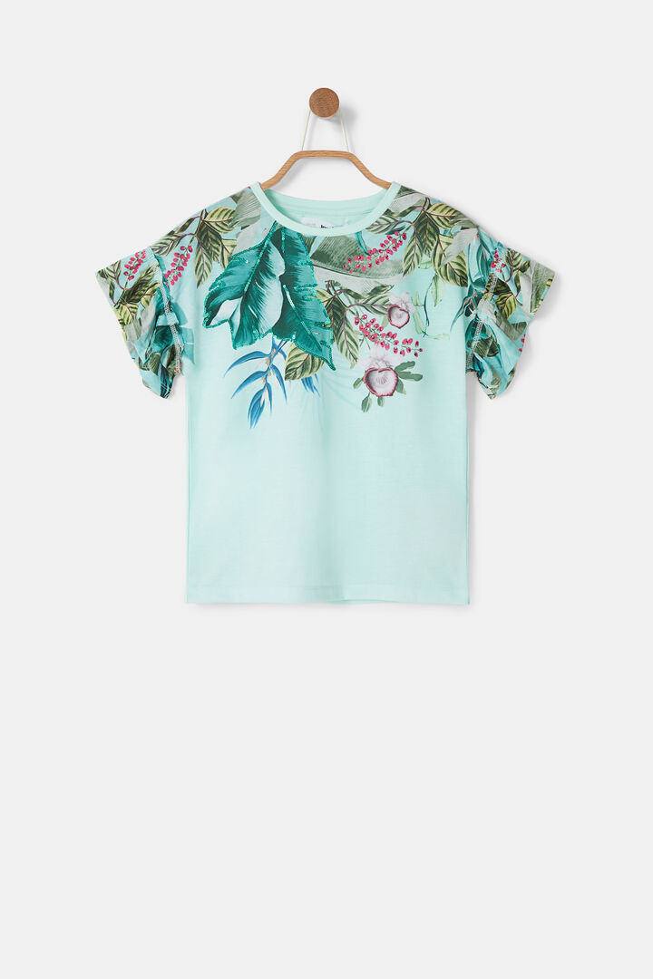 T-Shirt Blumen Volant-Ärmel | Desigual