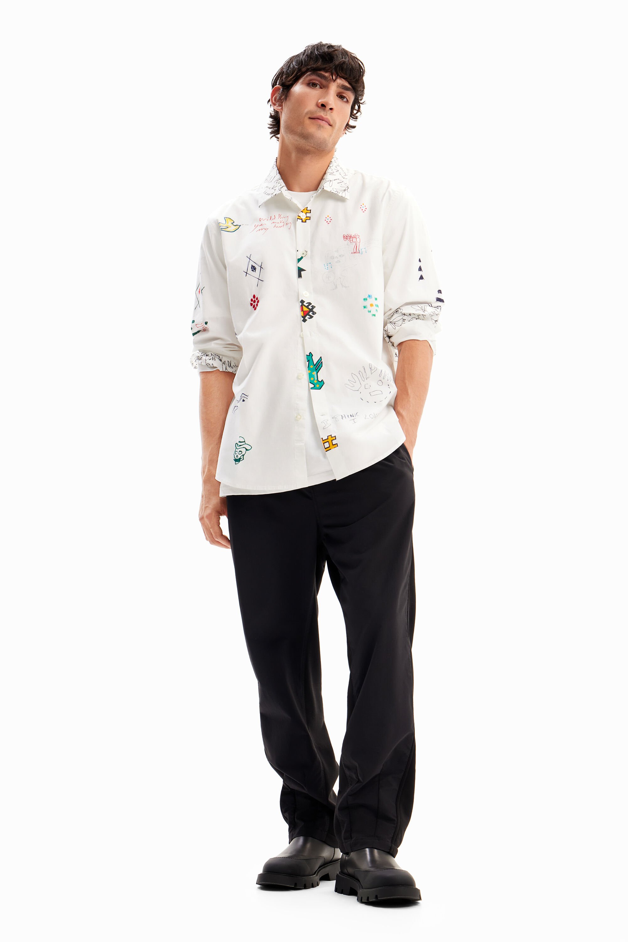 Shop Desigual Illustrated Message Shirt In White