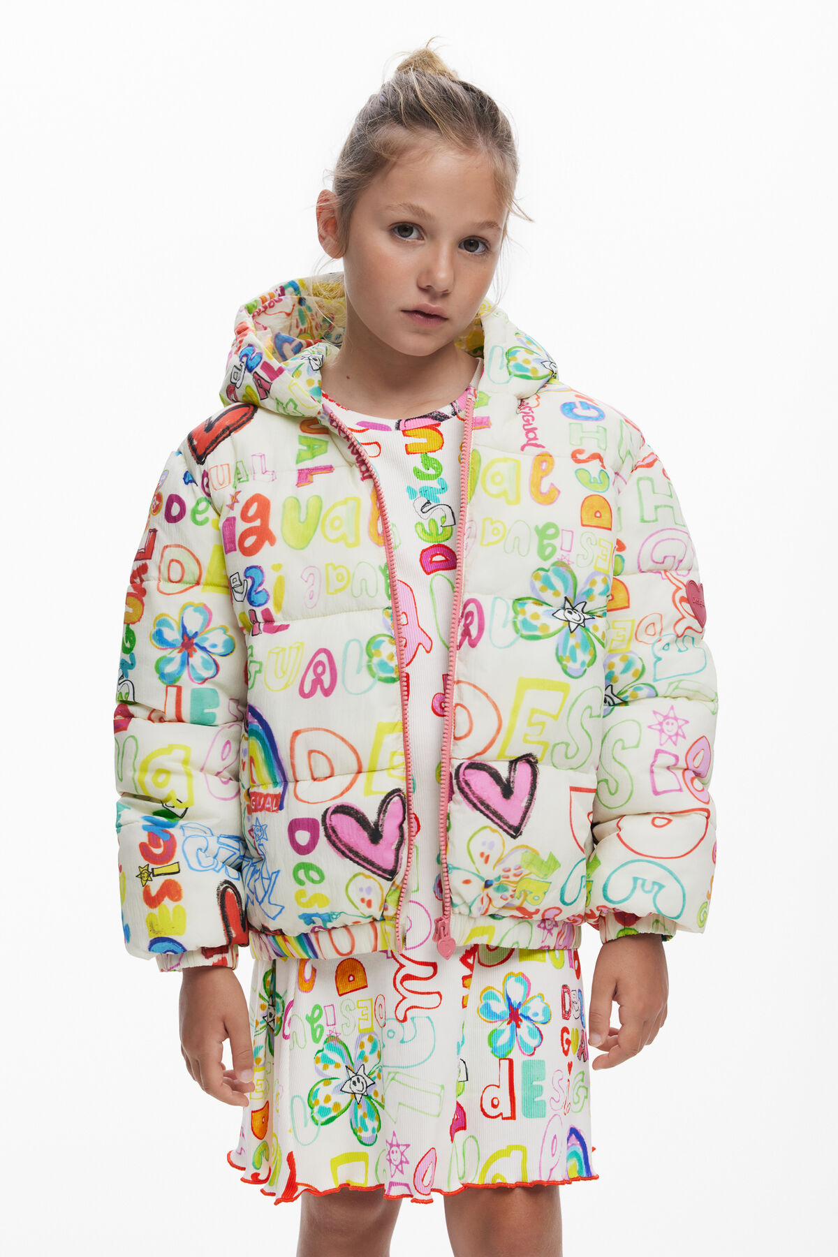 Quilted jacket lettering white for girls I Desigual.com