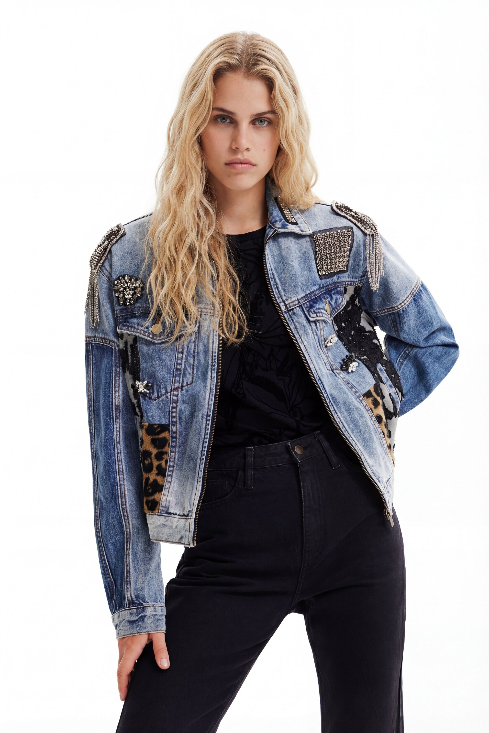 Desigual, Trucker-Jeansjacke Patch, Baumwolle, Blau, XS