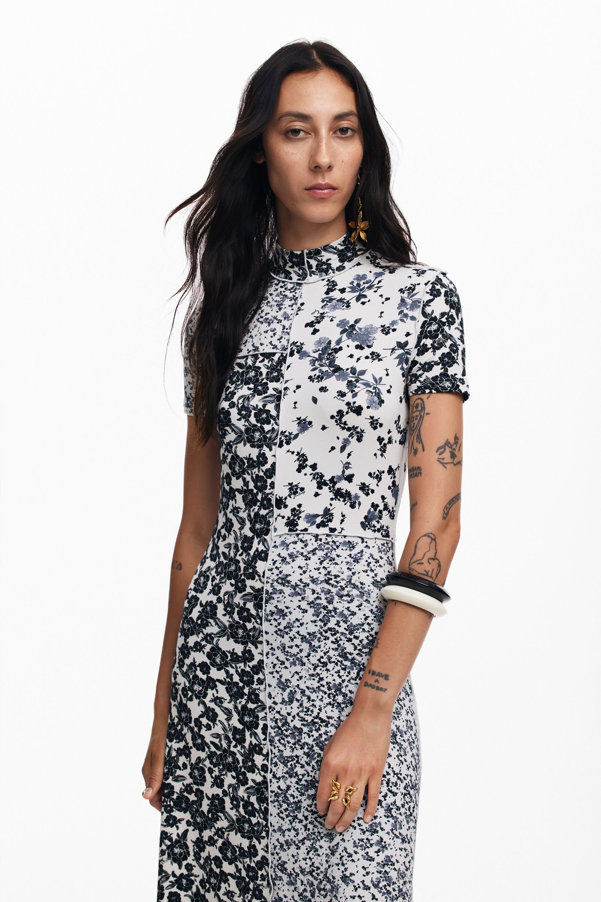 Desigual Floral Midi Dress Women Viscose White S