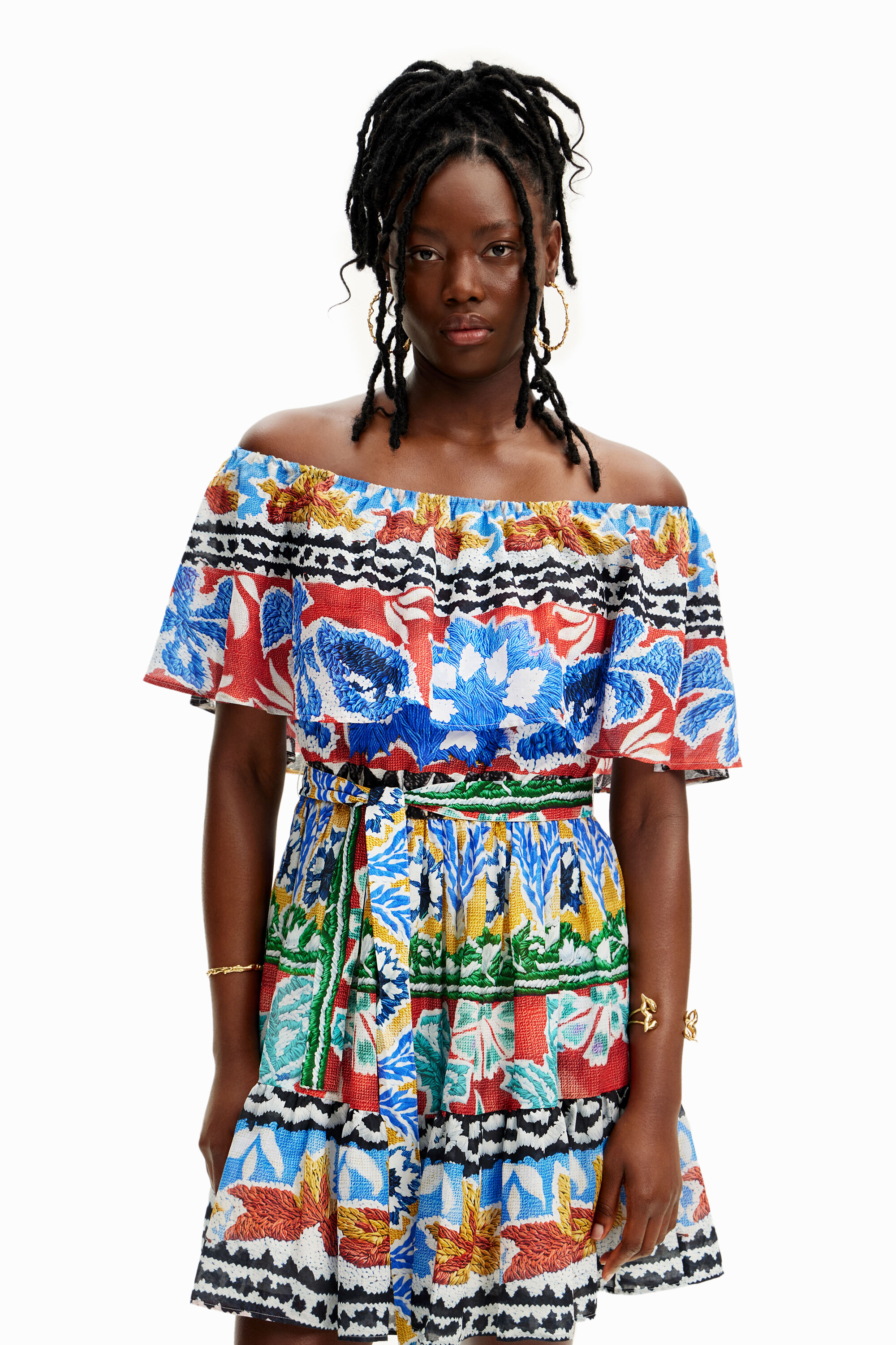 Shop Desigual Stella Jean Ethnic Short Dress In Material Finishes