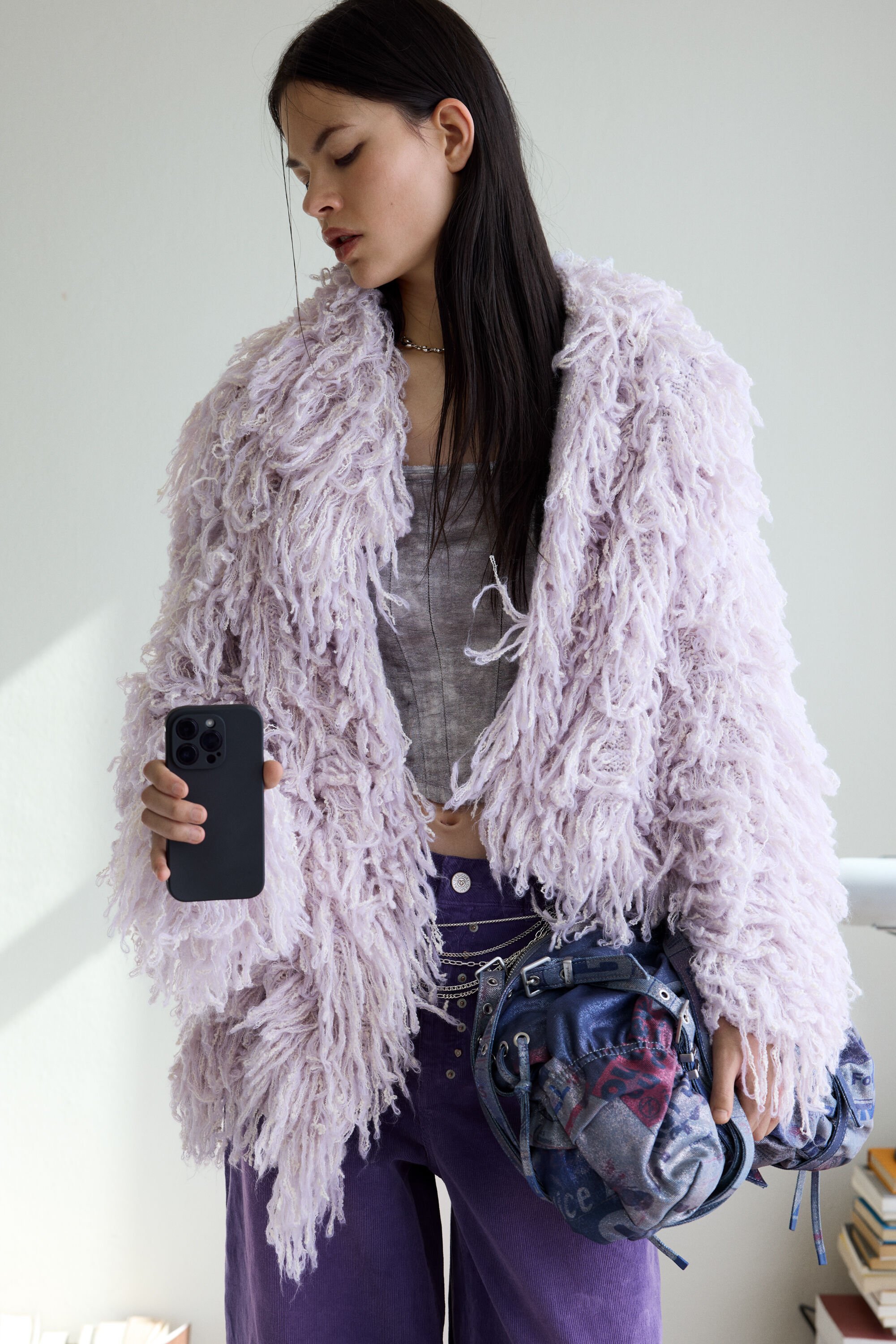 Desigual, Cardigan-Pullover mit Fell, Damen, Weiß, U