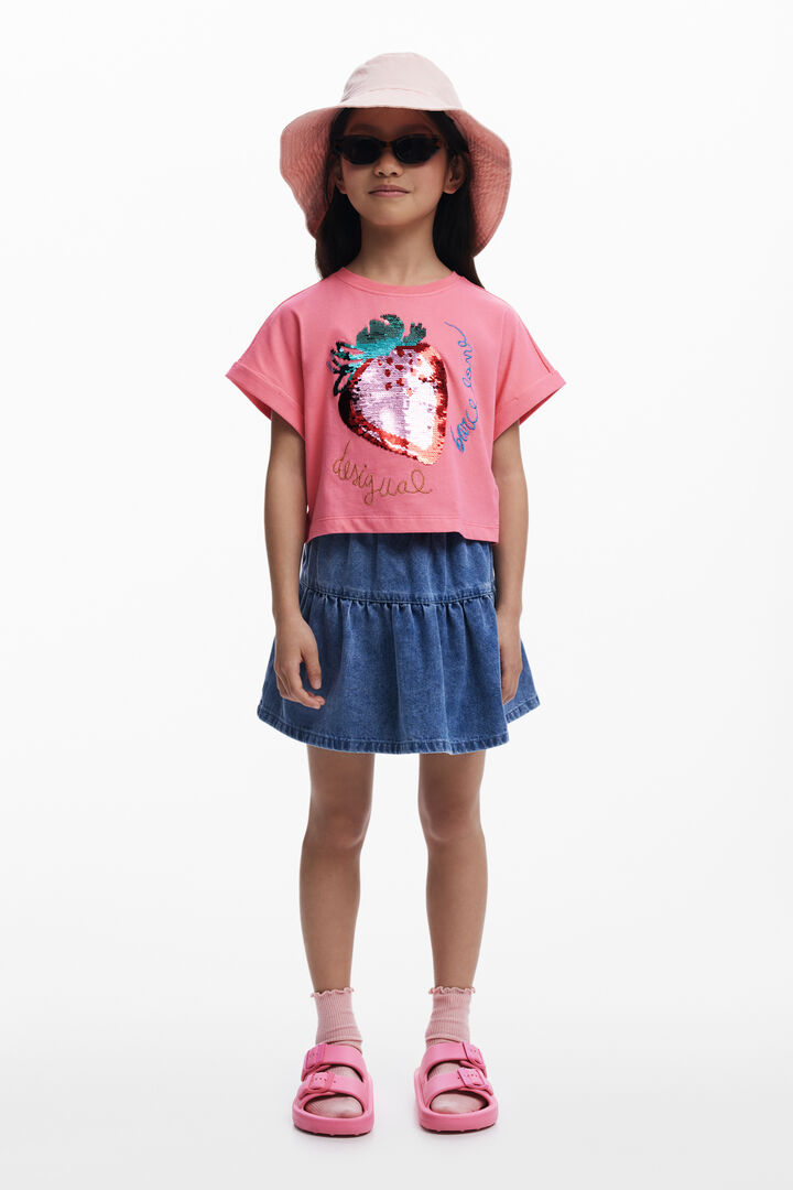 Strawberry sequin cropped T-shirt | Desigual