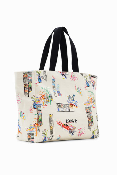 Bolso shopper grande ilustraciones | Desigual