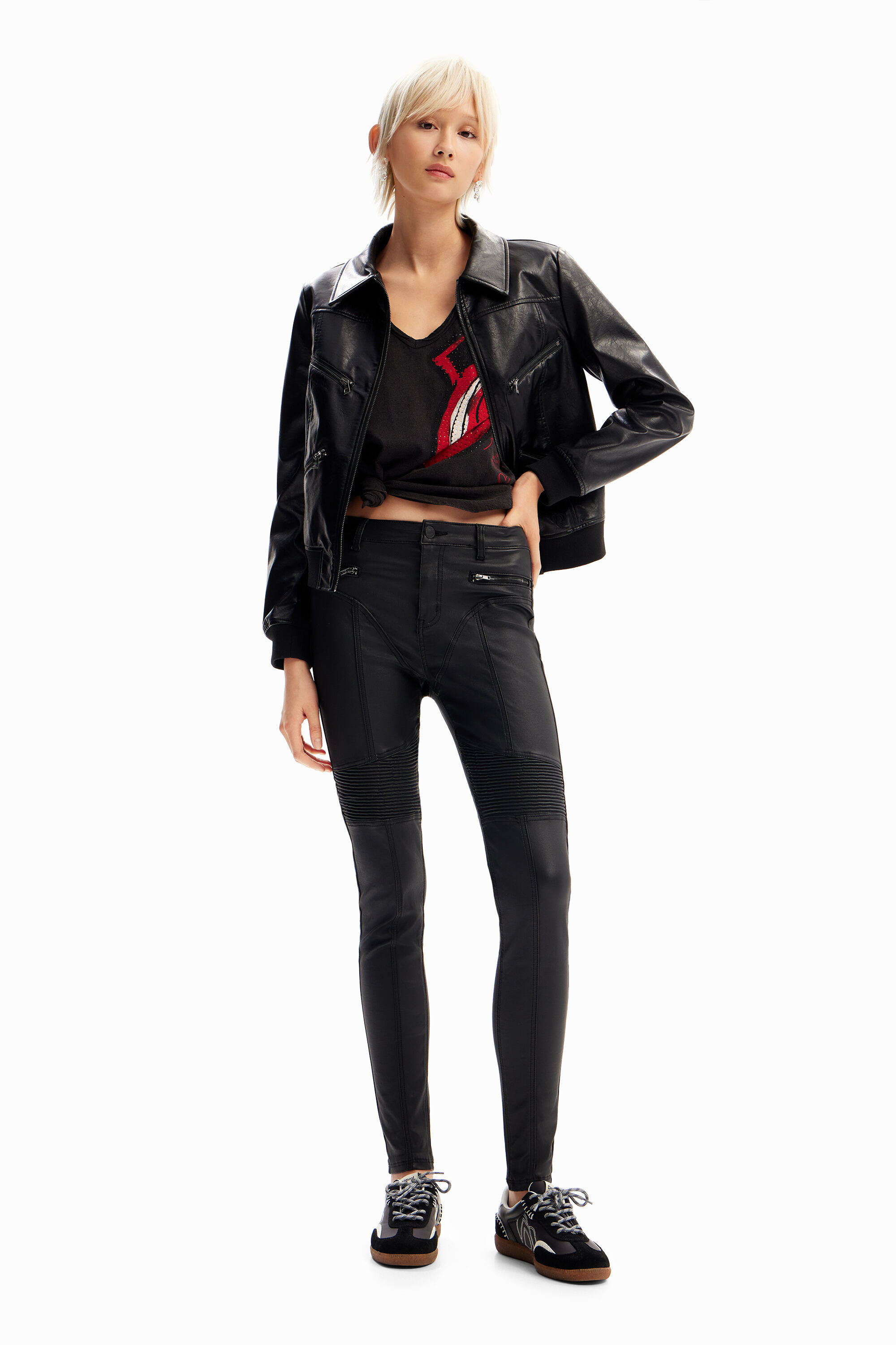Desigual Slim leather-effect trousers