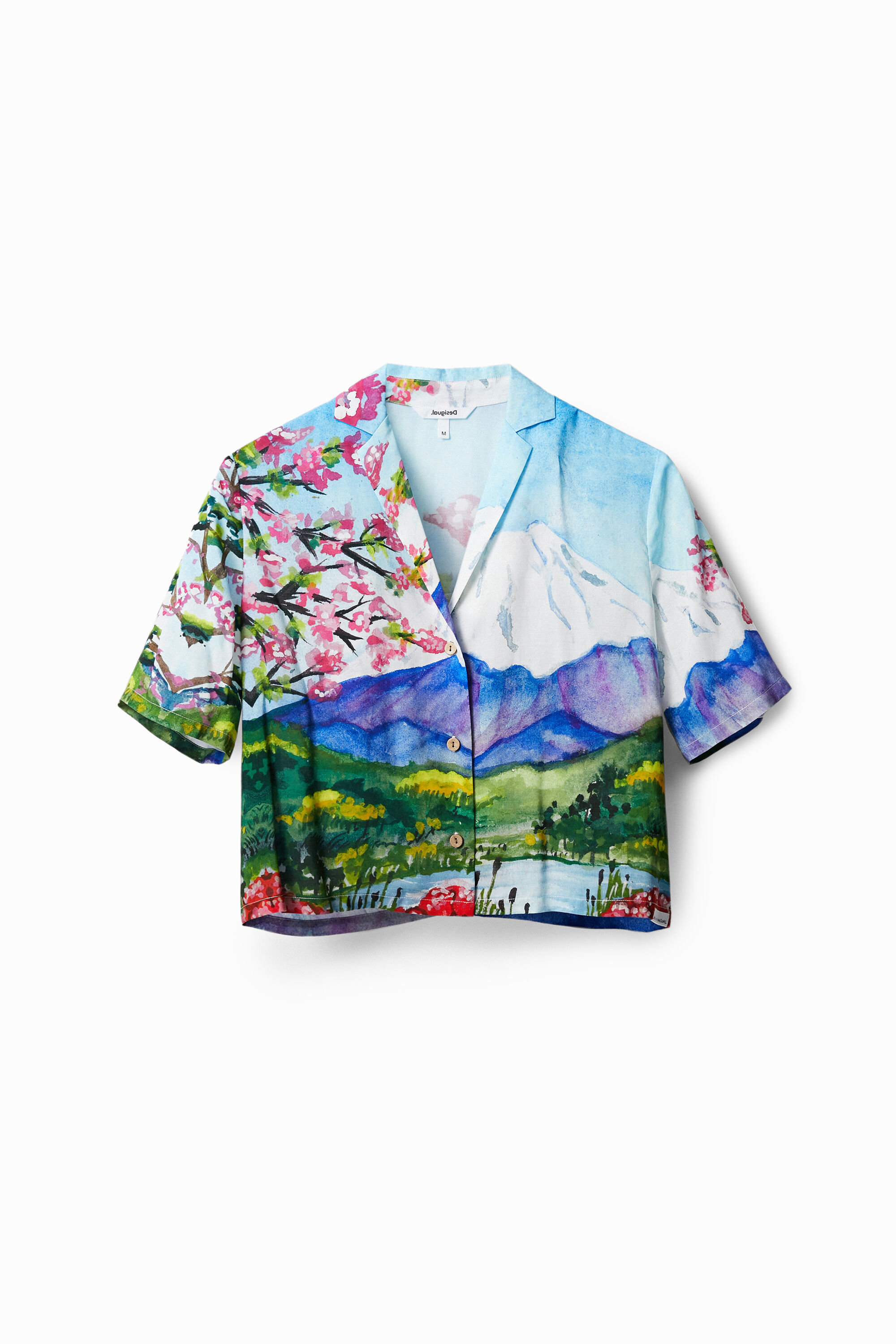 Desigual Mount Fuji Cropped Shirt In Blue