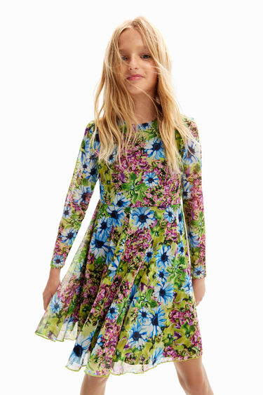 Long-sleeve tulle floral dress | Desigual