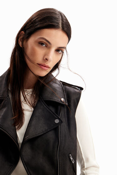Caçadora biker efecte pèl | Desigual
