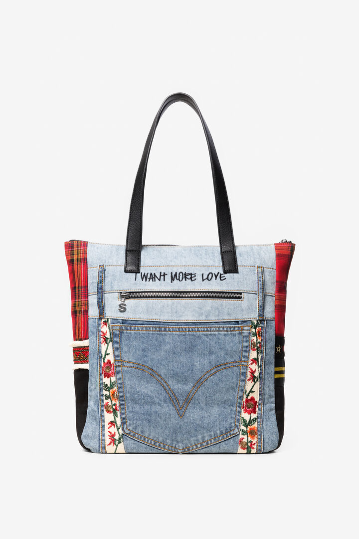 Patches red and denim shopping bag | Desigual